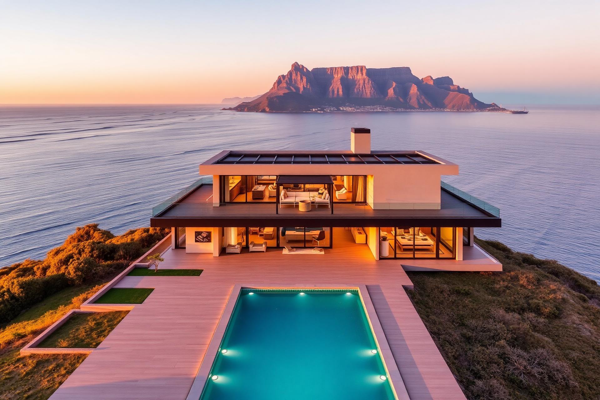 Cape Town clifftop villa at golden hour