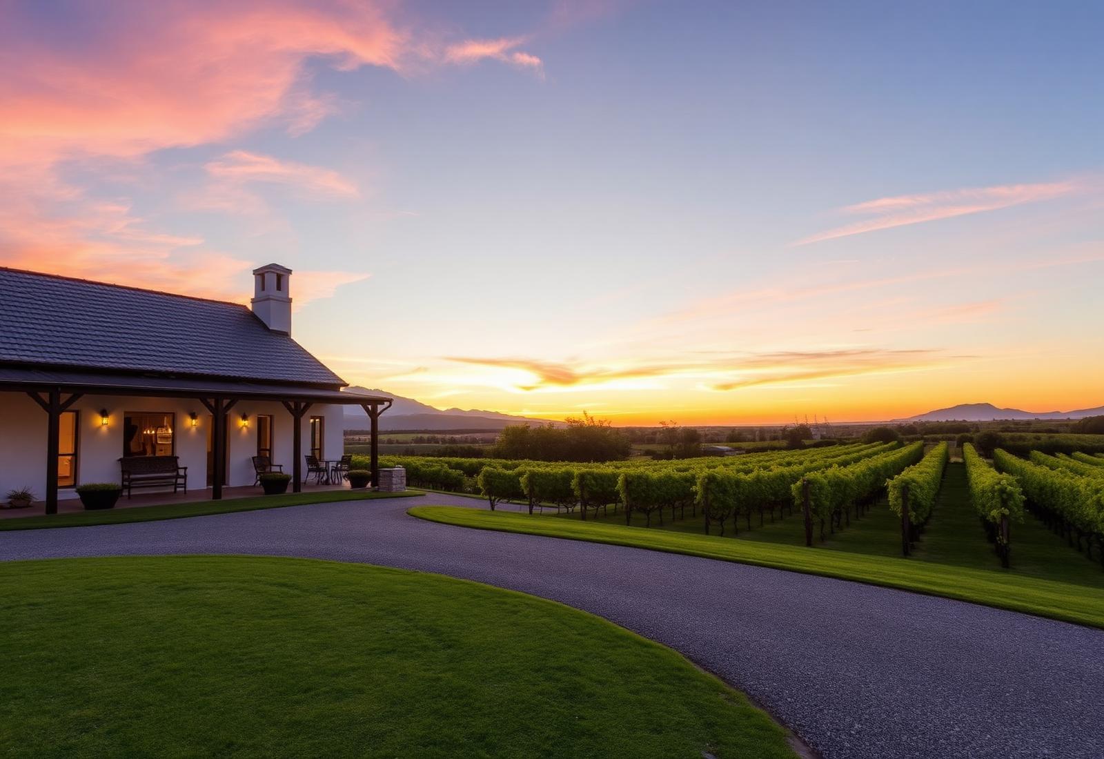 Cape Winelands estate at sunset